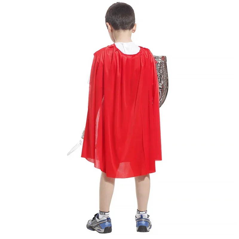 Cosbao Anime Kids Children Roman Warrior Soldier with Shoes Cover Cloak Belt Knight Costume Carnival Boys No Weapon