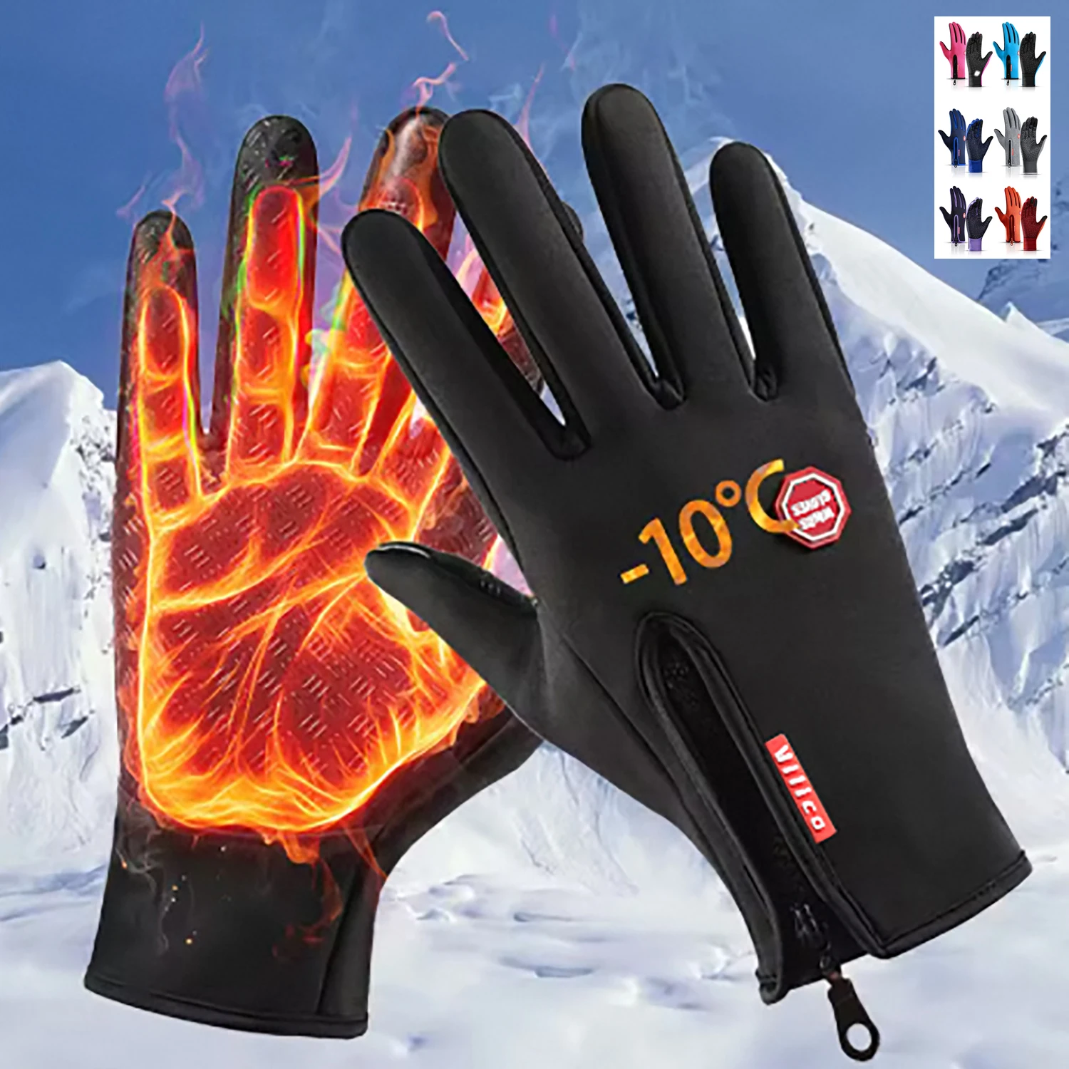 Ski Winter Cycling Gloves For Men Women Touchscreen Waterproof Anti-slip Zipper Warm Gloves Outdoor Sports Skiing Riding Gloves