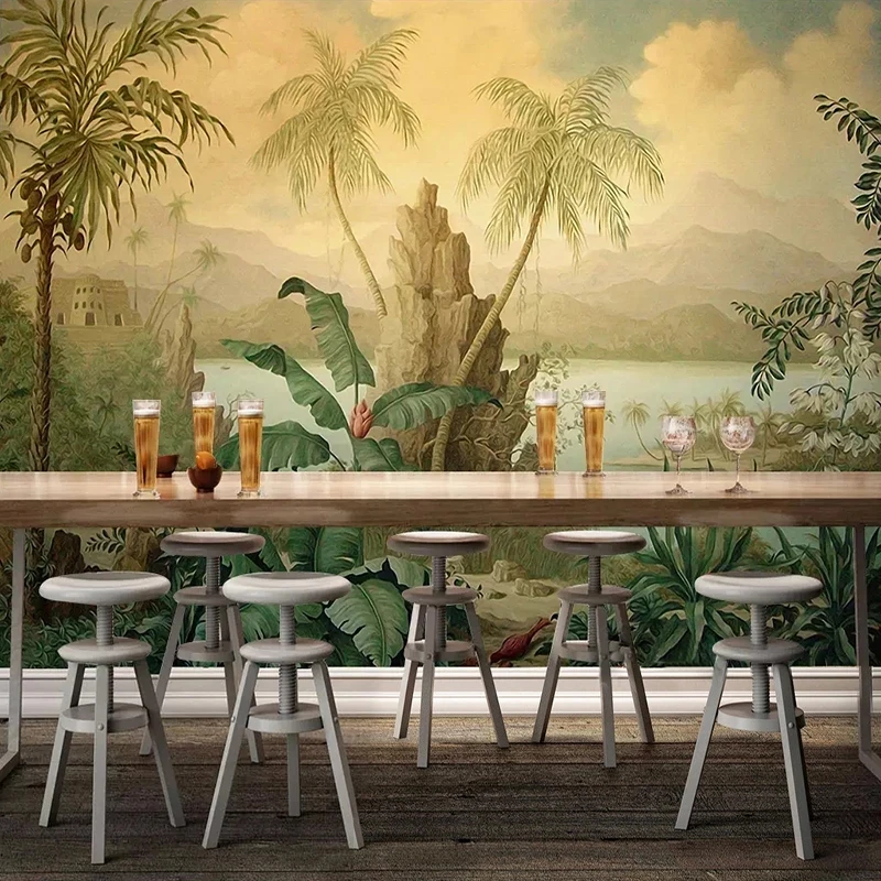 Custom 3D Art Mural Retro Tropical Rainforest Banana Coconut Tree Wallpaper Living room sofa TV background bedroom restaurant 8d