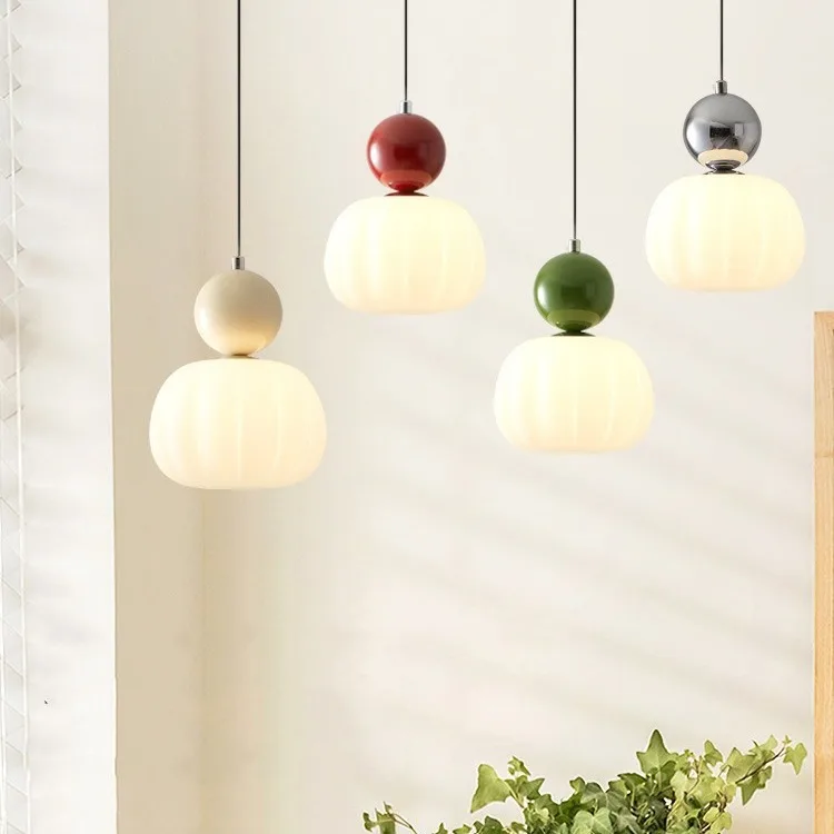 Cream Style Pendant Light, Minimalist Pumpkin Hanging Lamp for Bedroom Kids Room, Modern Nordic Decor Ceiling Fixture for Dining