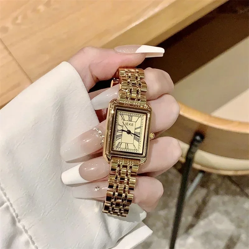 Women Quartz Watch Luxury Rectangle Square Clock Elegant Roman Numerals Rose Gold Sliver Steel Orologio Reloj Ladies Wristwatch