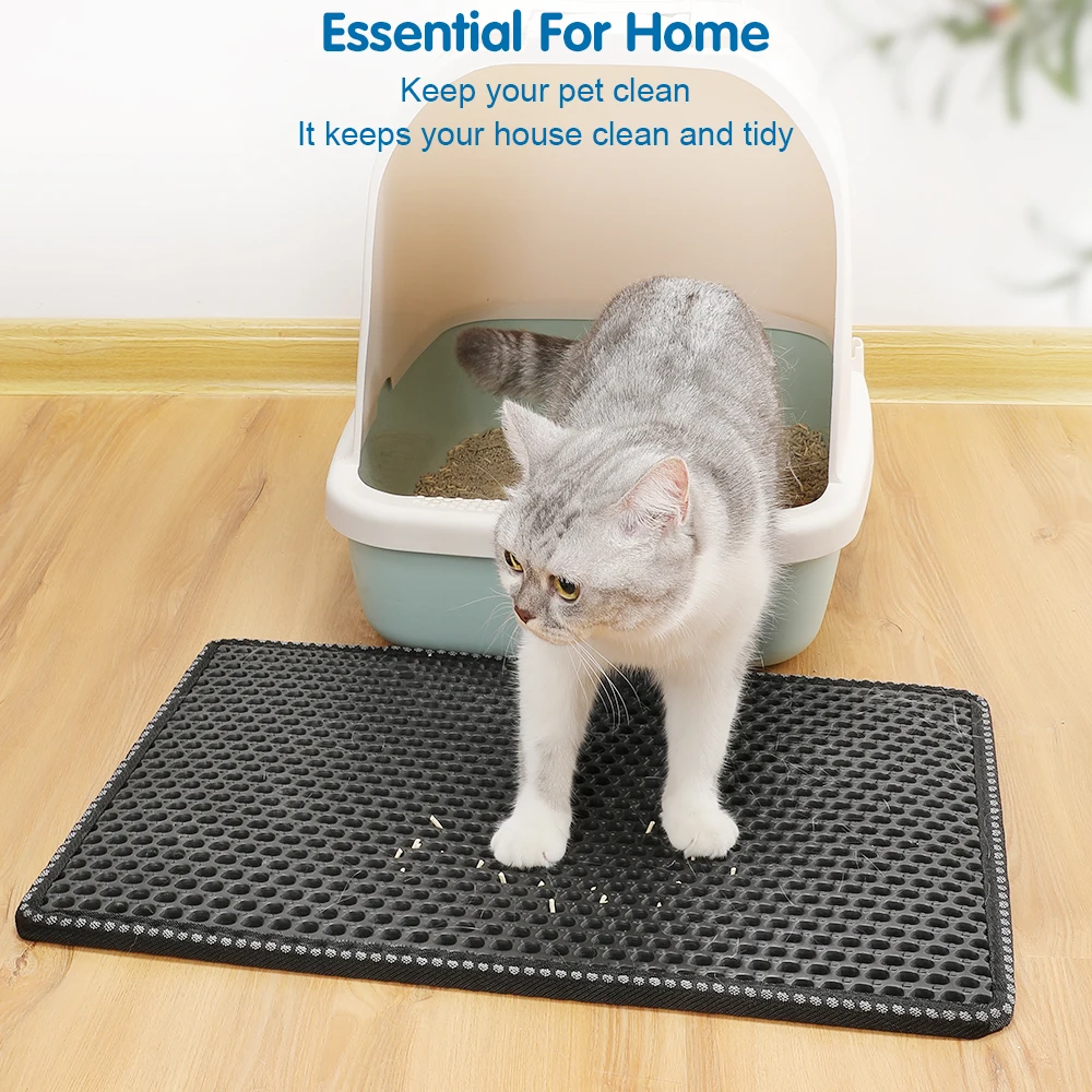 Cat Litter Mat, Kitty Litter Trapping Mat, Double Layer Mats with MiLi Shape Scratching design, Urine Waterproof, Easy Clean