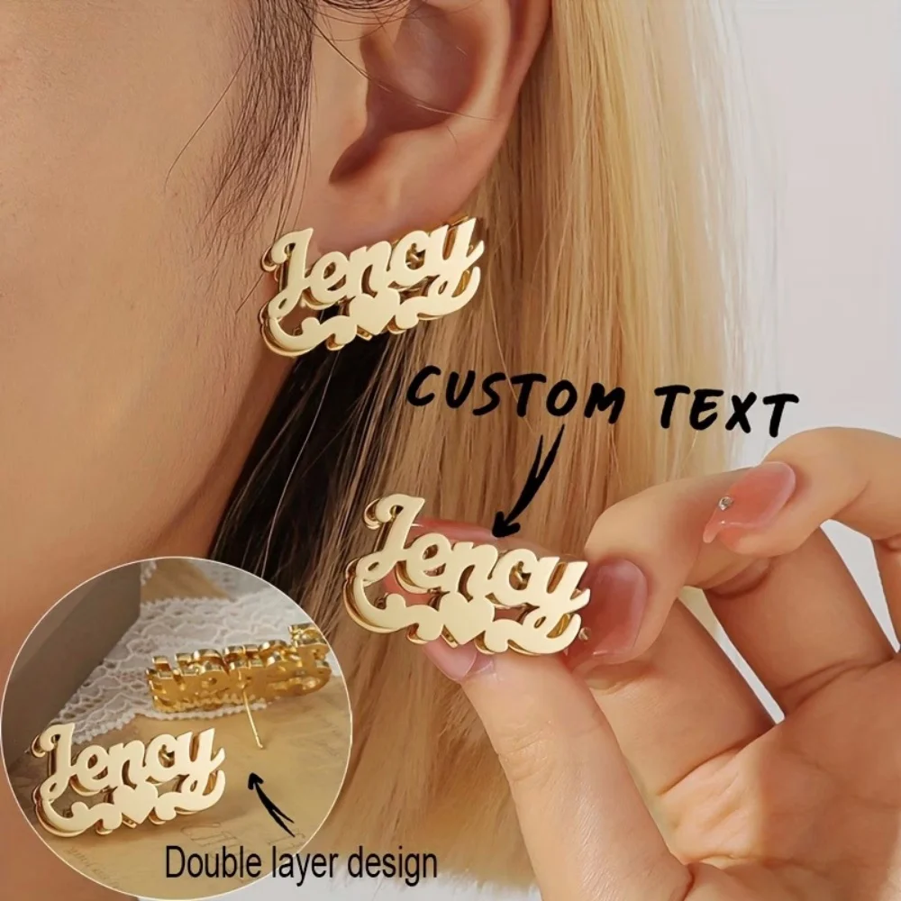 

LeeChee Double Layer Earstuds Chunky Personalized Letter Earrings Butterfly Heart Shape Jewelry Gift for Women