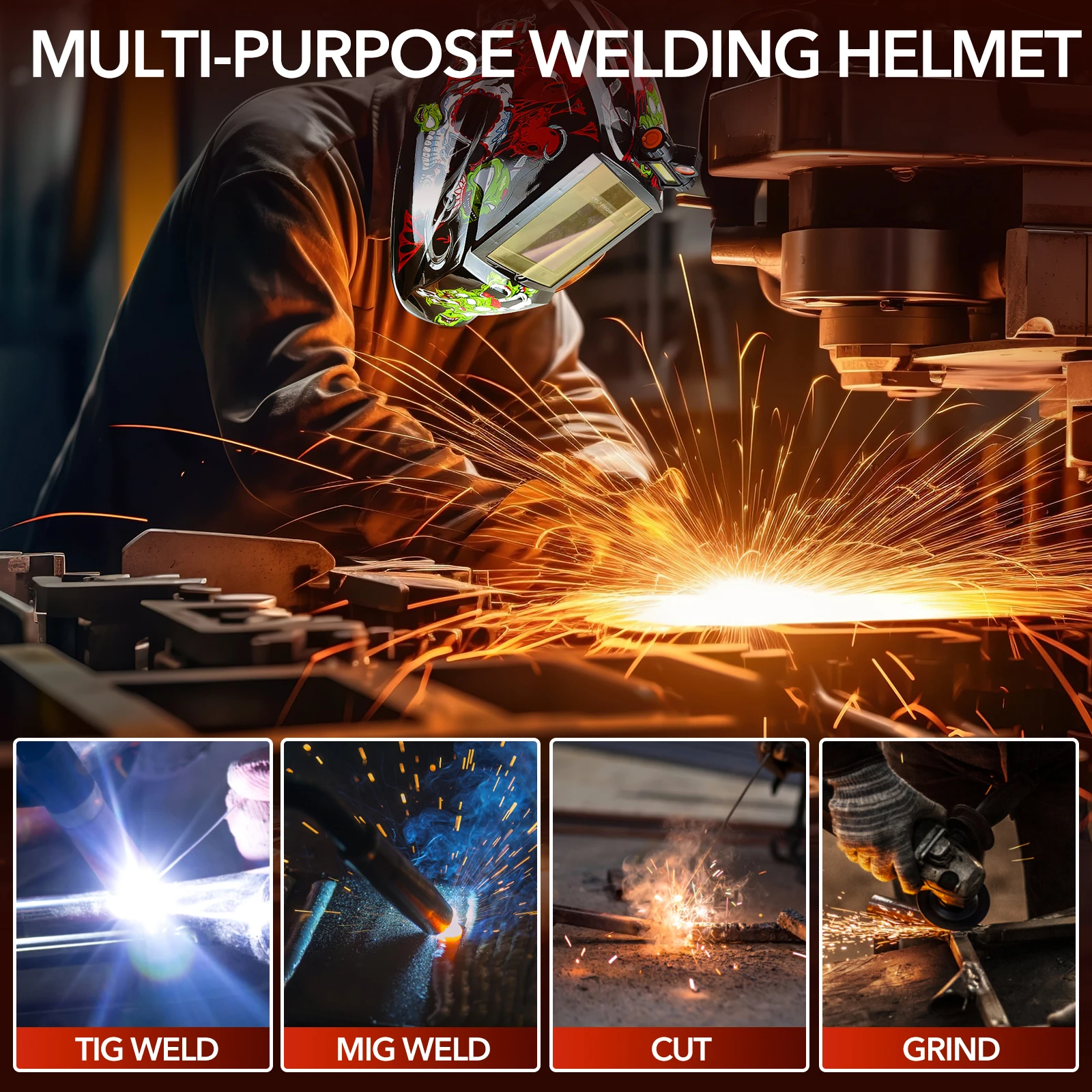 Welding Helmet Auto Darkening with LED Light Large View True Color 4 Arc Sensor Wide Shade 4/5-9/9-13 for TIG MIG Arc Grinding