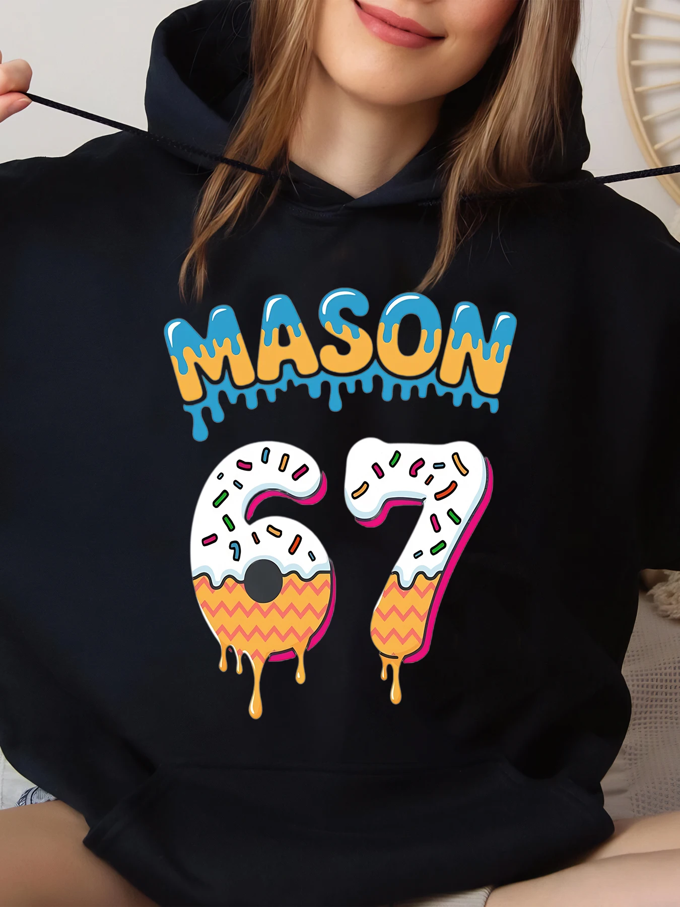 

Толстовка с принтом на день рождения Donut Design Mason 67, для детей и взрослых, забавная праздничная одежда, черный, большой размер