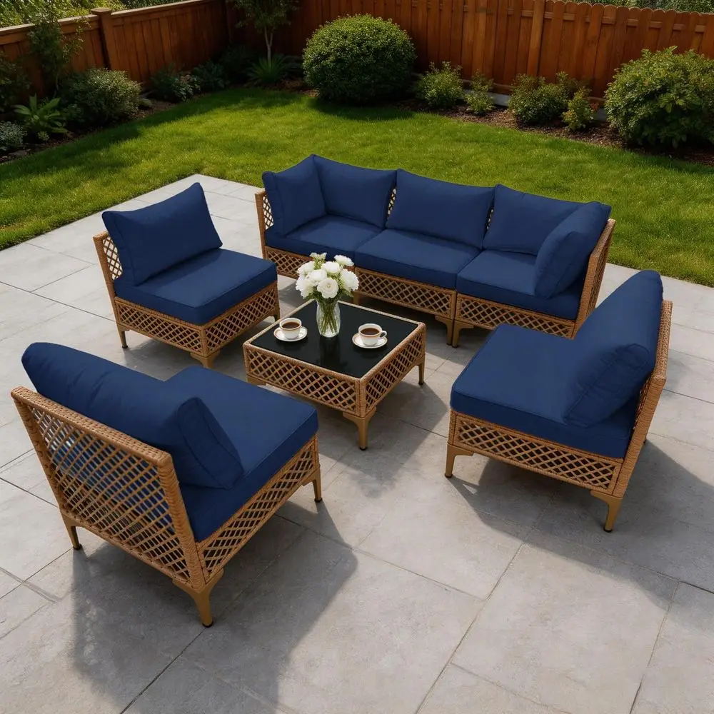 

7 Pieces Patio Furniture Set, Outdoor Wicker Sectional Sofa with Coffee Table and Washable Cushions, Sectional Outdoor Couch fo