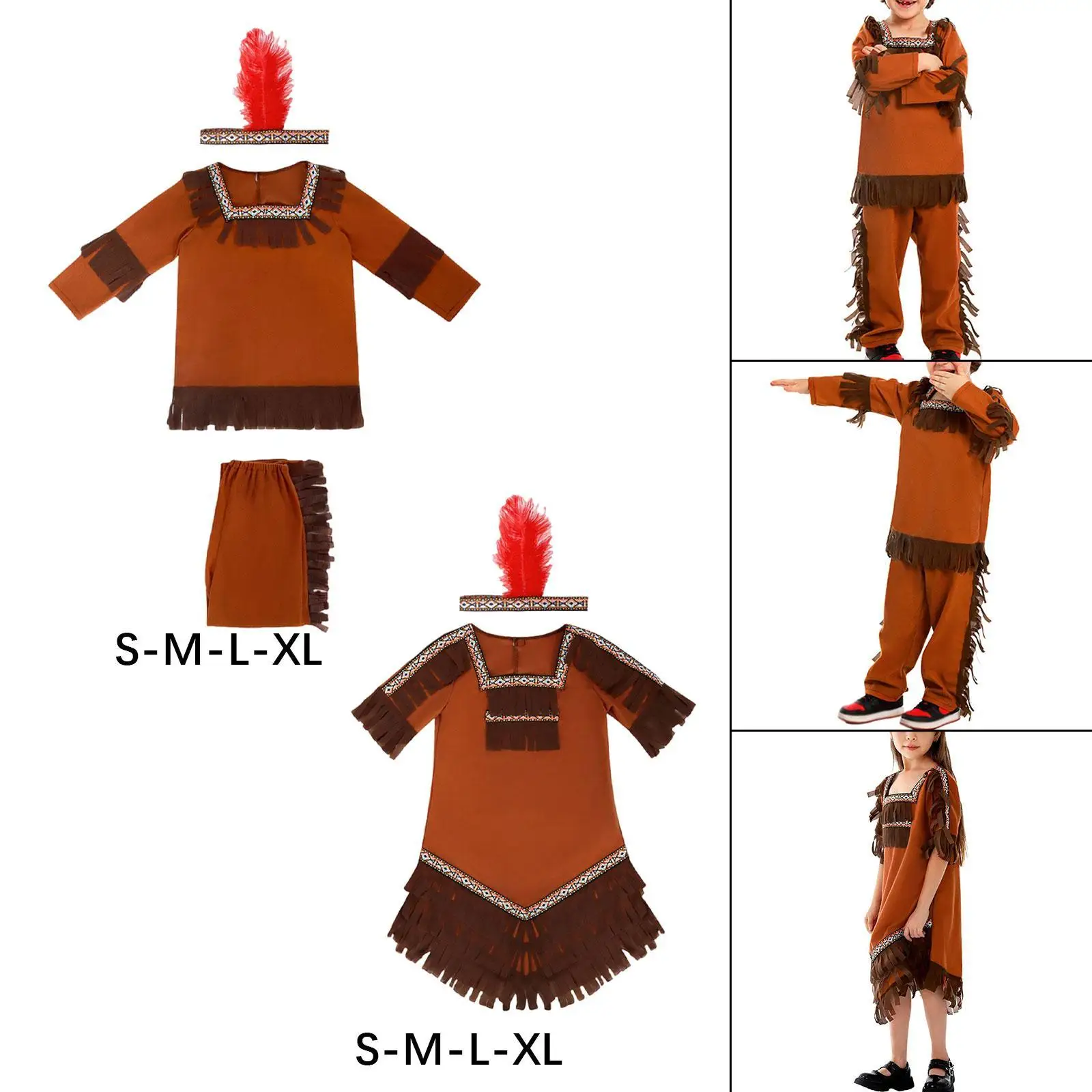 インディアン少女コスチューム 羽根付きヘッドバンド付き コスプレ ネイティブアメリカンコスチューム