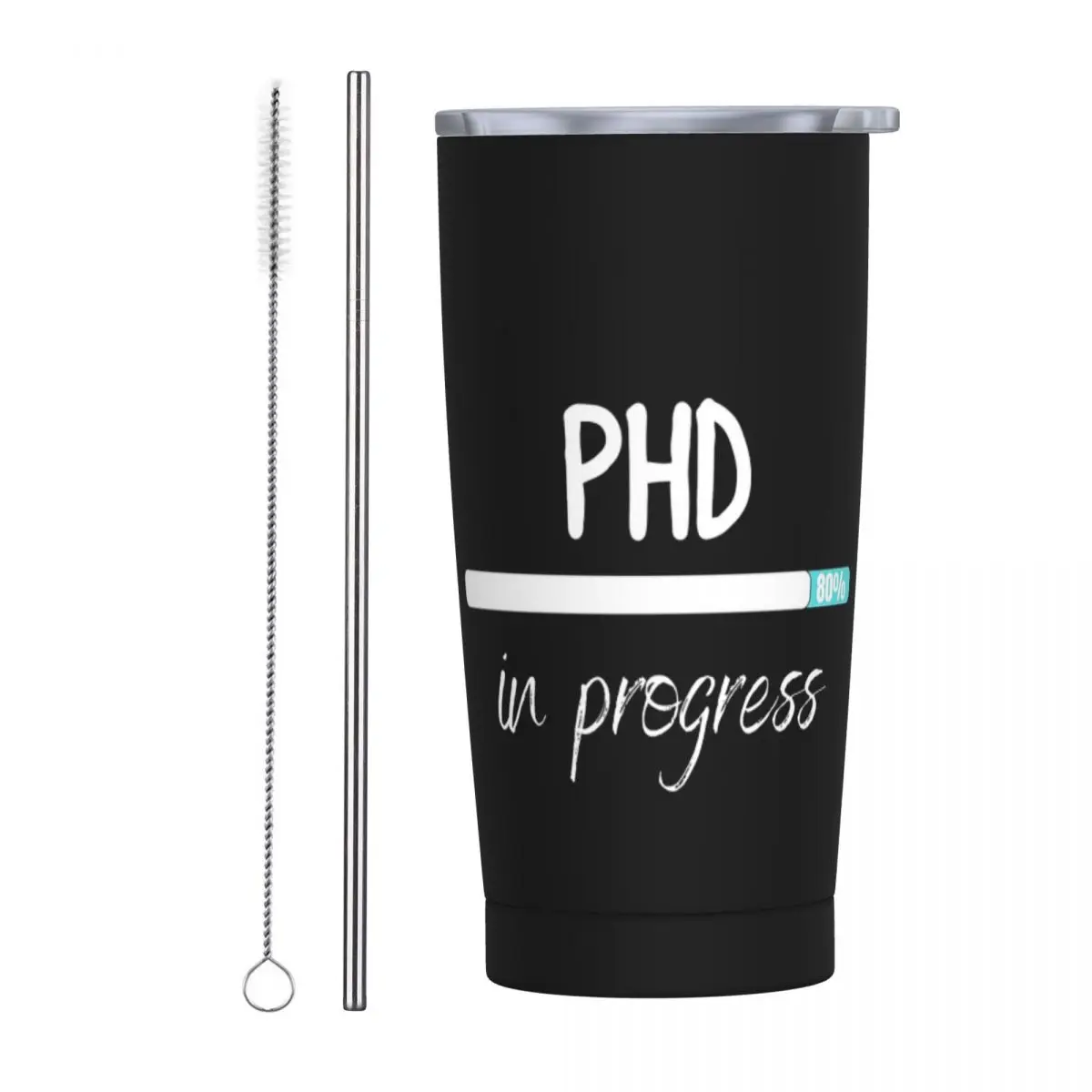 Phd In Progress Stainless Steel Tumbler Vacuum Insulated Mug Thermal Cold Cups Straw With Lid 20oz