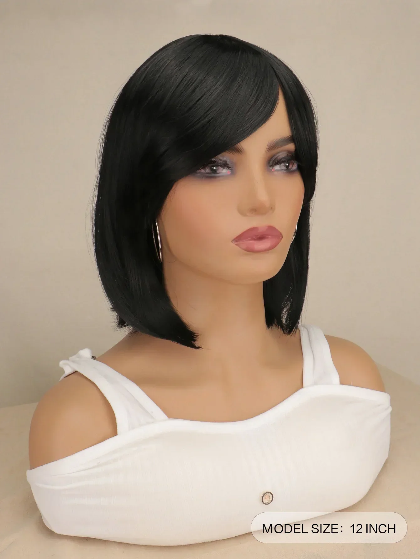 Black Short Straight Bob Wig with Bangs, for Women Girls, Heat Resistant Synthetic Fiber, Daily Use Costume Cosplay Party Hair