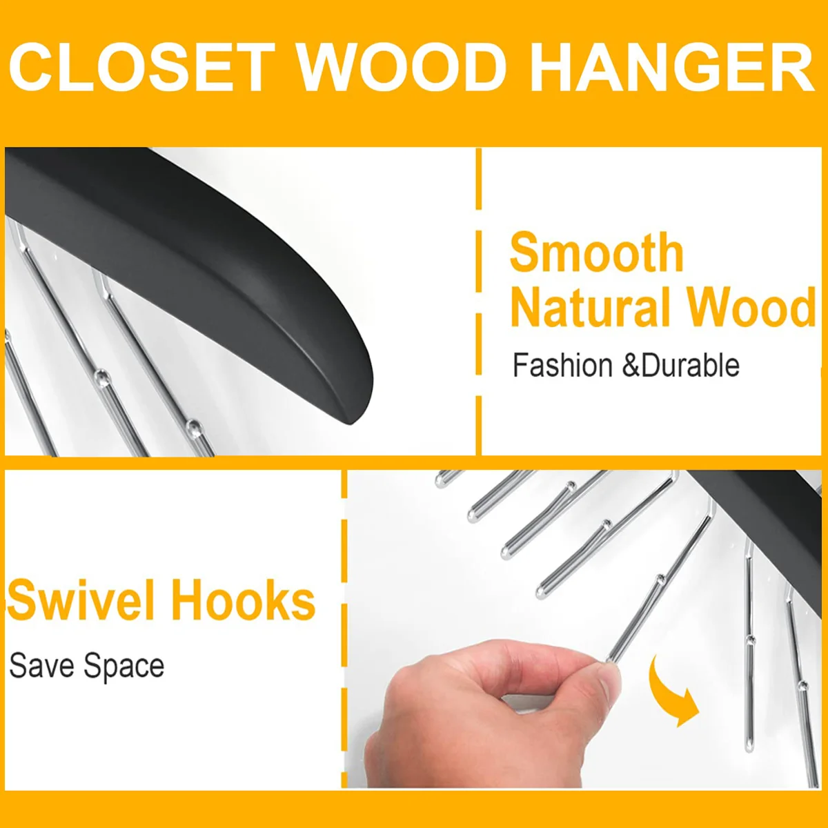 1/2PCS Foldable Wooden Hanger Tank Top Organizer with 24 Metal Hooks 360 Degrees Rotation Hook Multipurpose Hanger for Tie Scarf