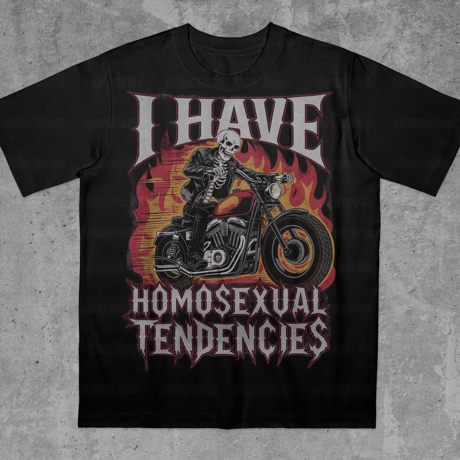 I Have Homosexual Tendencies Skeleton Biker T Shirt Funny Offensive Meme Gag Prank GifT vintage Washed Top For Everyday Wear