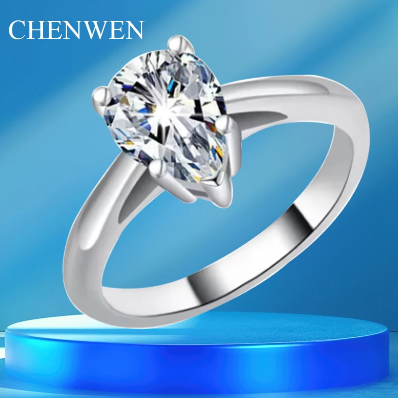 CHENWEN CHENWEN Lady Ring 2CT S925 Droplet D Moissanite VVS1 18K White Gold Diamond Ring passed the test Wedding diamond