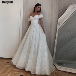 Thinyfull-Vestido De Novia con purpurina, traje elegante De manga corta con hombros descubiertos y escote corazón, para Novia