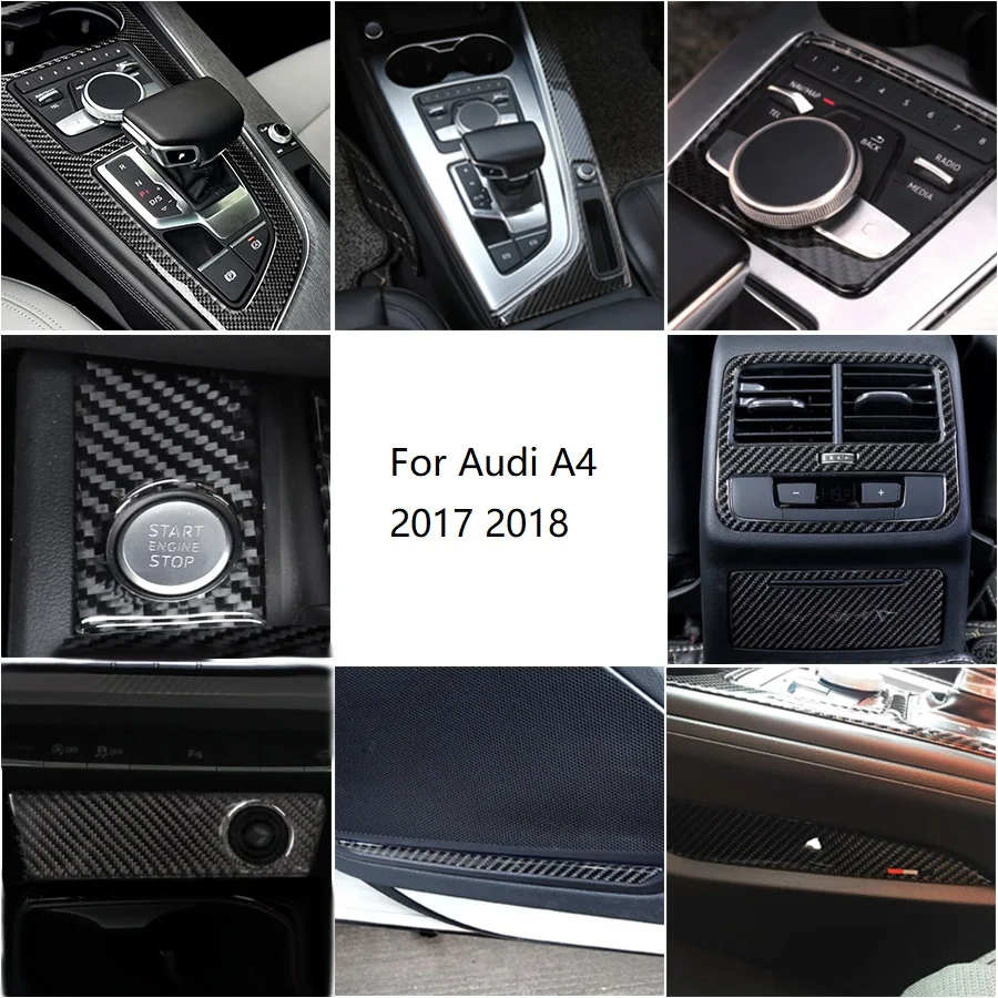 

Для Audi A4 B9 A4L 2017 2018 Автомобильная дверная ручка, центральная панель управления переключением передач, кондиционер, воздуховыпускное отверстие, крышка из углеродного волокна, декор