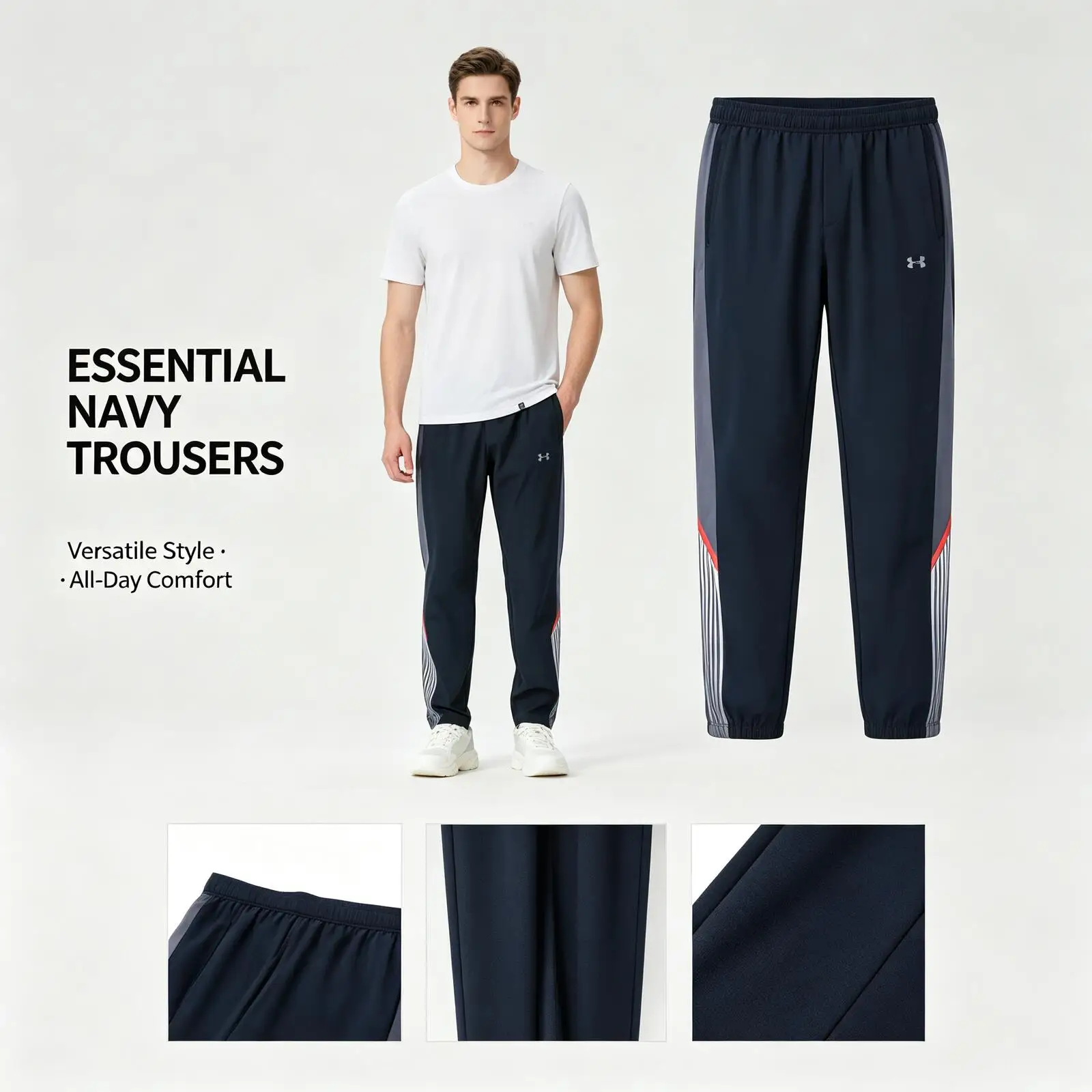 Under Armour Navy Slim Straight Pants for Women Men Smooth Fabric Casual Trousers Versatile Business Daily Wear 6005899-001