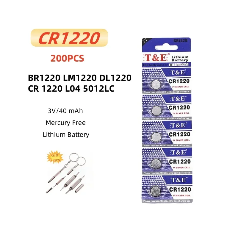 リチウム電池CR1220,ボタン,br1220,lm1220,dl1220,cr 1220,l04,5012lc,3v,時計,車,キー,リモコン用,200個