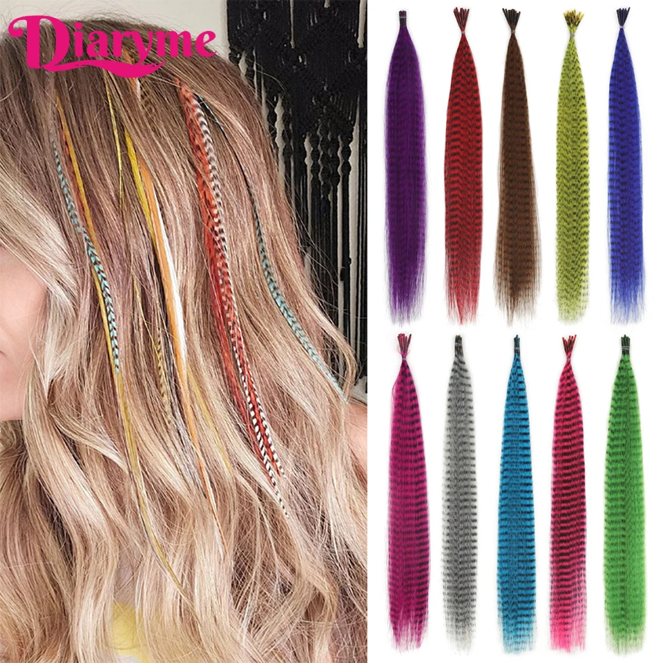 Synthetic Colorful Feather Hair Extension 10 Strands/Pack Hair Feathers Extensions For Women Zebra Line Feather Wig Accessories