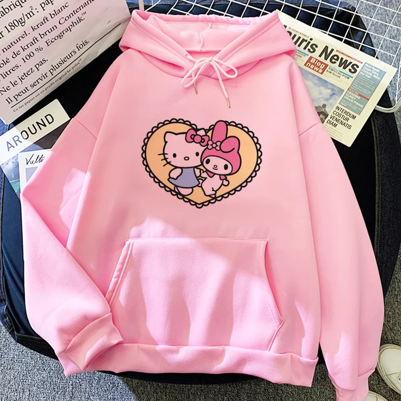 Kawaii Melody Kuromi Prints Hoodie Top Women 90s Hoodies Sweatshirt  Harajuku Streetwear Fashions Clothes Sports Street Hoodie