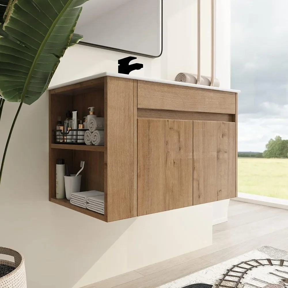 

Bathroom Dresser,30" Floating Bathroom Vanity With Sink, With 2 Doors And White Ceramic Basin Sink Top ,Floating dresser