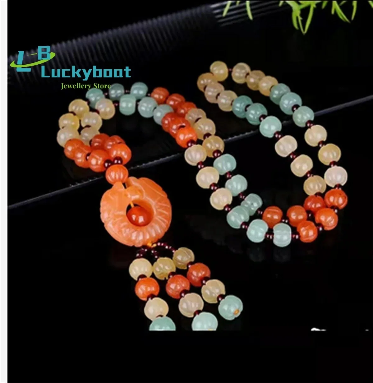 Wholesale of Natural Xinjiang Golden Silk Jade Pumpkin Beads Round Beads Necklaces Colorful Multi Loop Men Women Sweater Chains