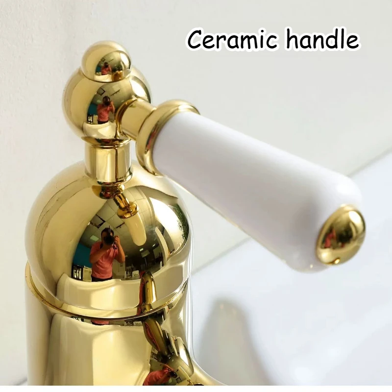 All Copper Retro Faucet Ceramic Handle Modern Simplicity Bathroom Washbasin Basin Faucets Durable Household Bathroom Fixture