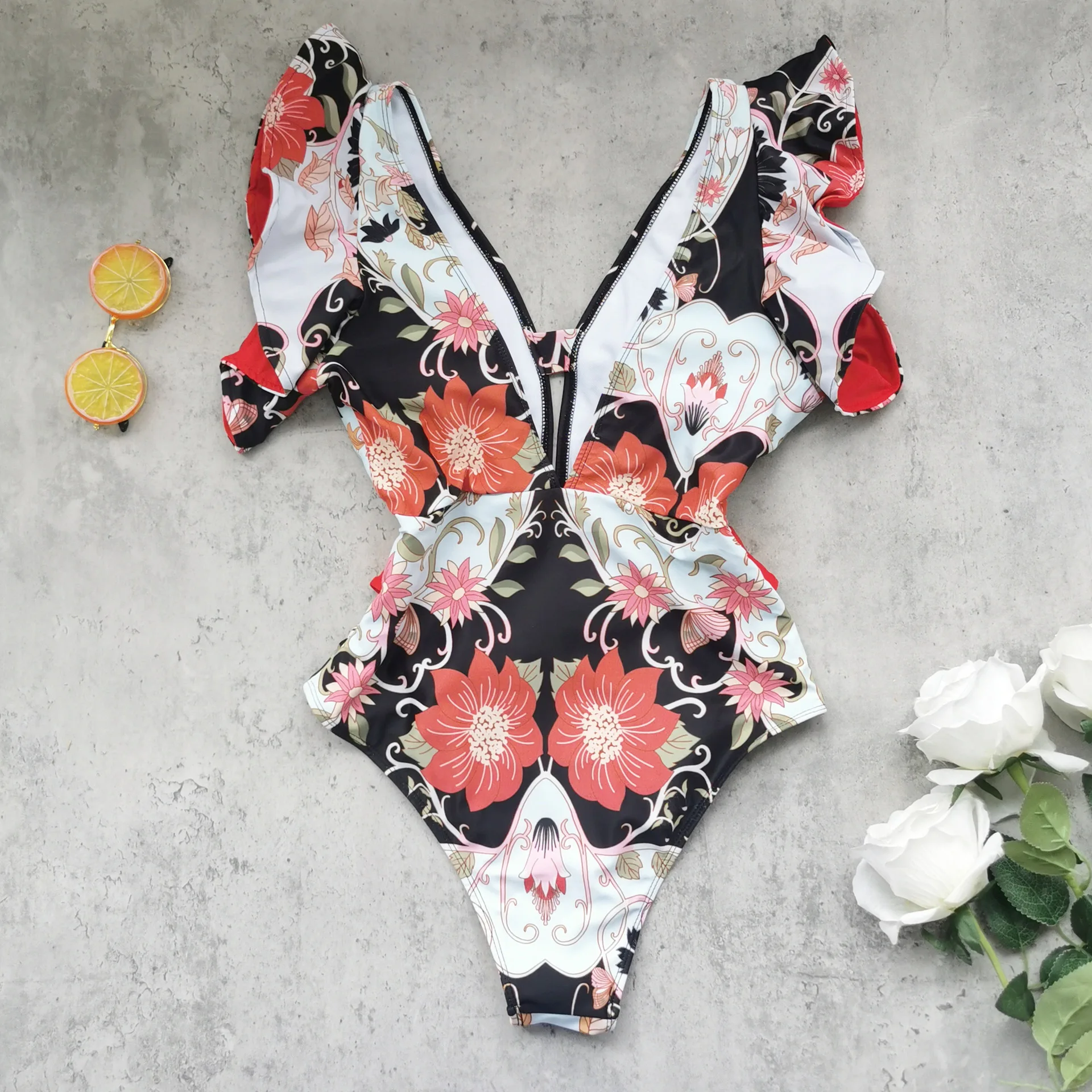 2025 Sexy Print One Piece Swimsuit Women Push up Monokini Ruffle Swimwear Bathing Suit Summer Beach Fashion for Females