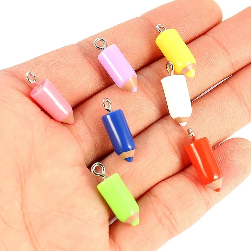 20pcs/lot Mixed Random Color Resin Pencil Shape Charms Pendants DIY Keychain Earrings for Jewelry Making Accessories