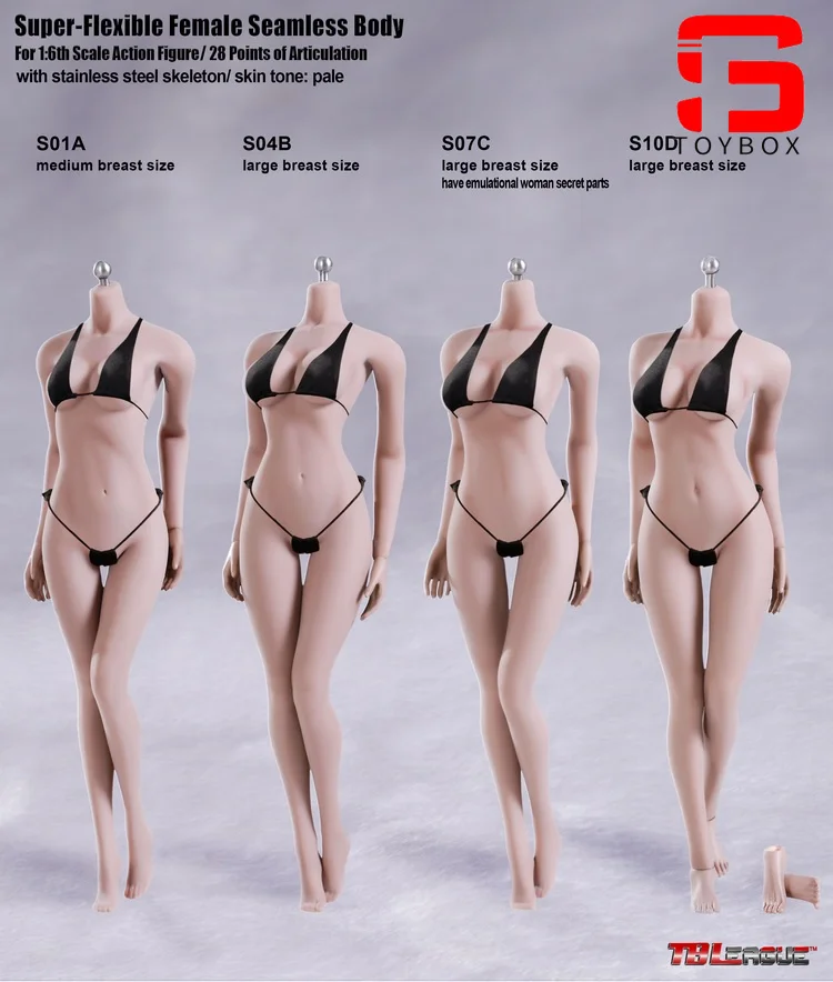 Tbleague Phicen 1/6 Female Super-Flexible Body Doll Stainless Steel Skeleton Suntan Pale Large/Small Breast Action Figures