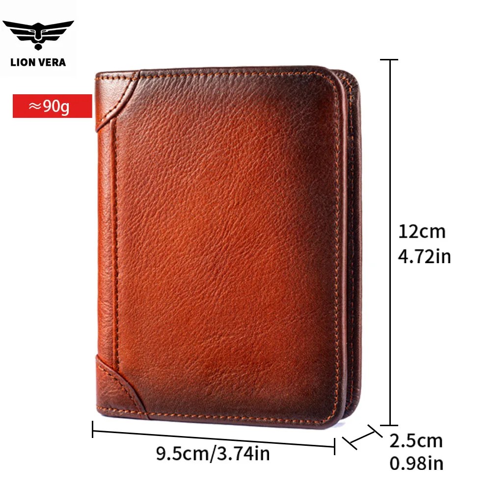 LION VERA Men's Genuine Leather Wallet Retro Multi-Card Slot Large Capacity Business Anti-Theft Anti-Degaussing Card Holder