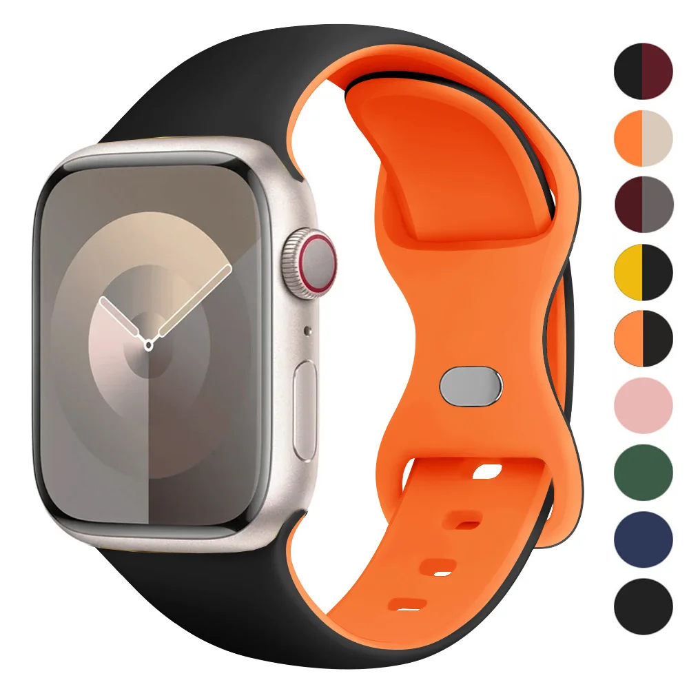 Силиконовый ремешок для Apple Watch, ремешки 44 мм, 40 мм, 45 мм, 41 мм, 42-38 мм, спортивный браслет на запястье iwatch series 8 7 se 3 4 5 6 9 ultra2 49 мм