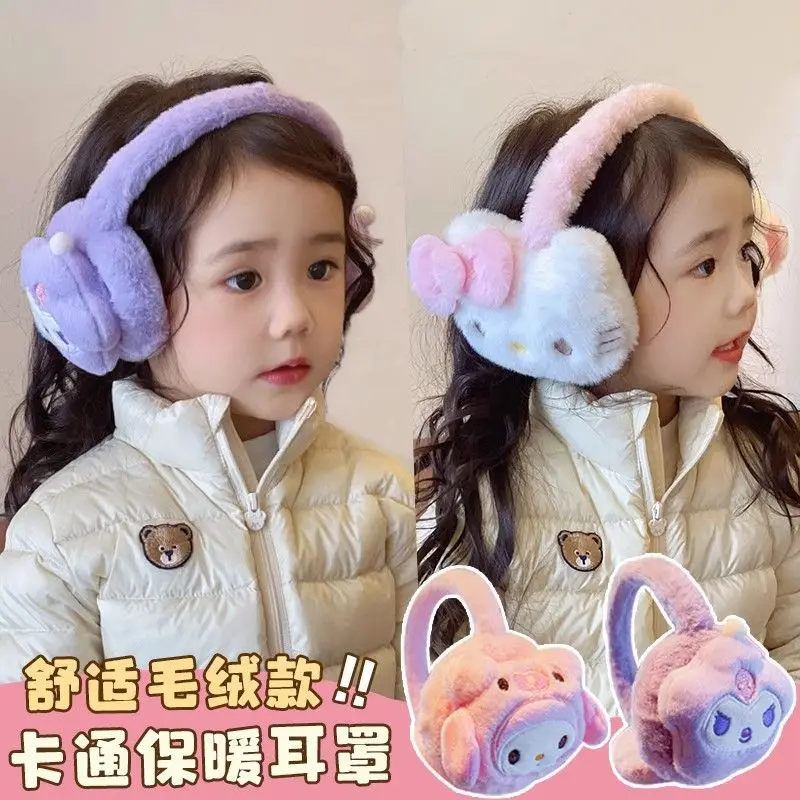 การ์ตูน Sanrio Hello Kitty Kuromi My Melody WARM ฤดูหนาว windproof Plush หูอุ่นเด็ก Antifreeze Earmuffs ขายส่ง