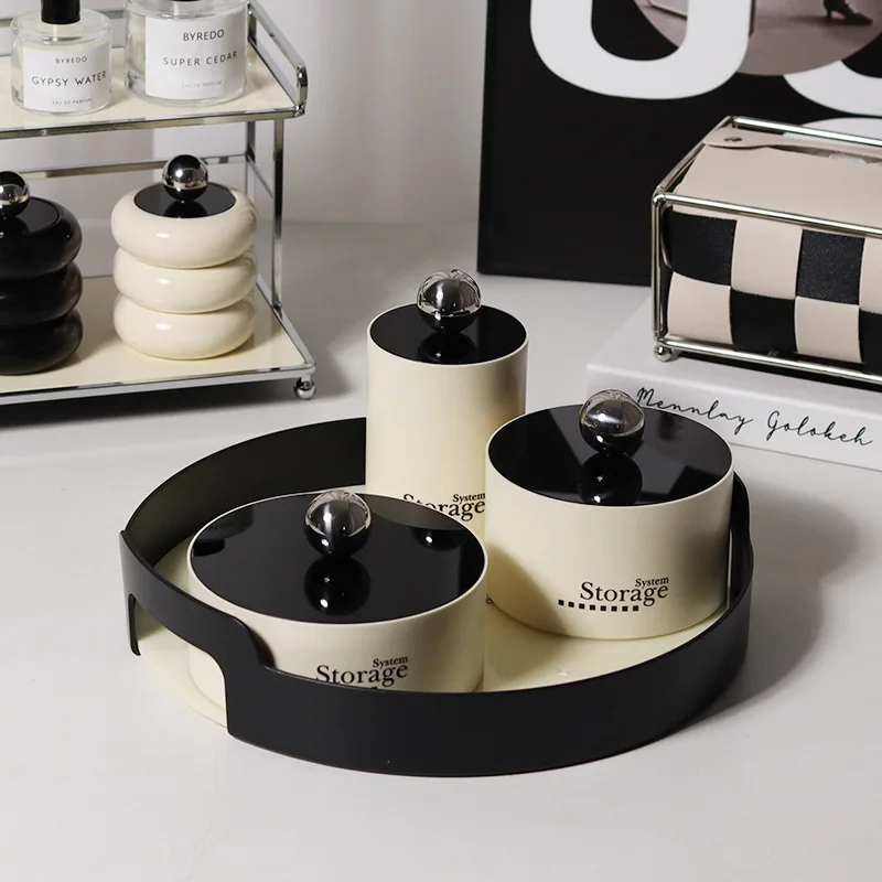 

Nordic style jewelry box, round ball metal cover, multi-layer ring, stud earrings, small items storage box