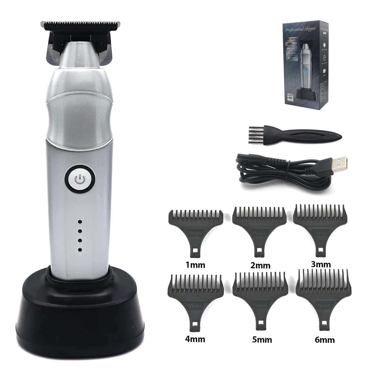 Hair Trimmer for Men DLC T-Blade Full Metal with Base Charger Zero Gapped Low Noise Professional Hair Clipper Finishing Machine