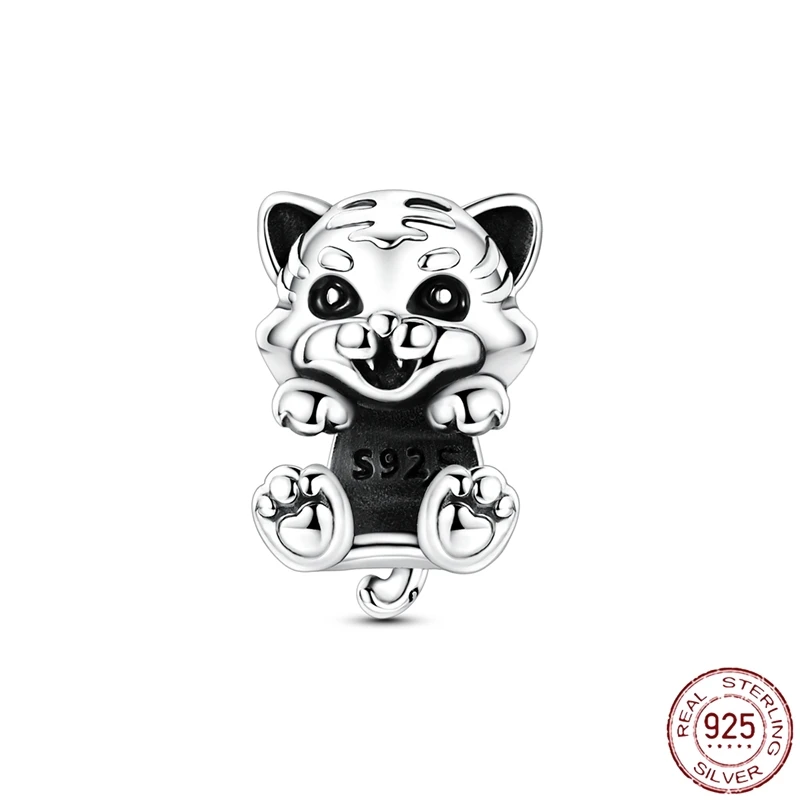 

925 Sterling Silver 3D Cute Tiger Animal Bead Charm Fit Original Bracelet Necklace DIY Women Jewelry Gift