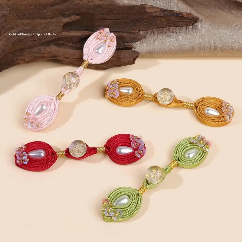 1Pair Chinese Knot Button Cheongsam Buttons Tang Suit with Faux Jade Bead Knot Fastener DIY Handcraft Clothing Accessory