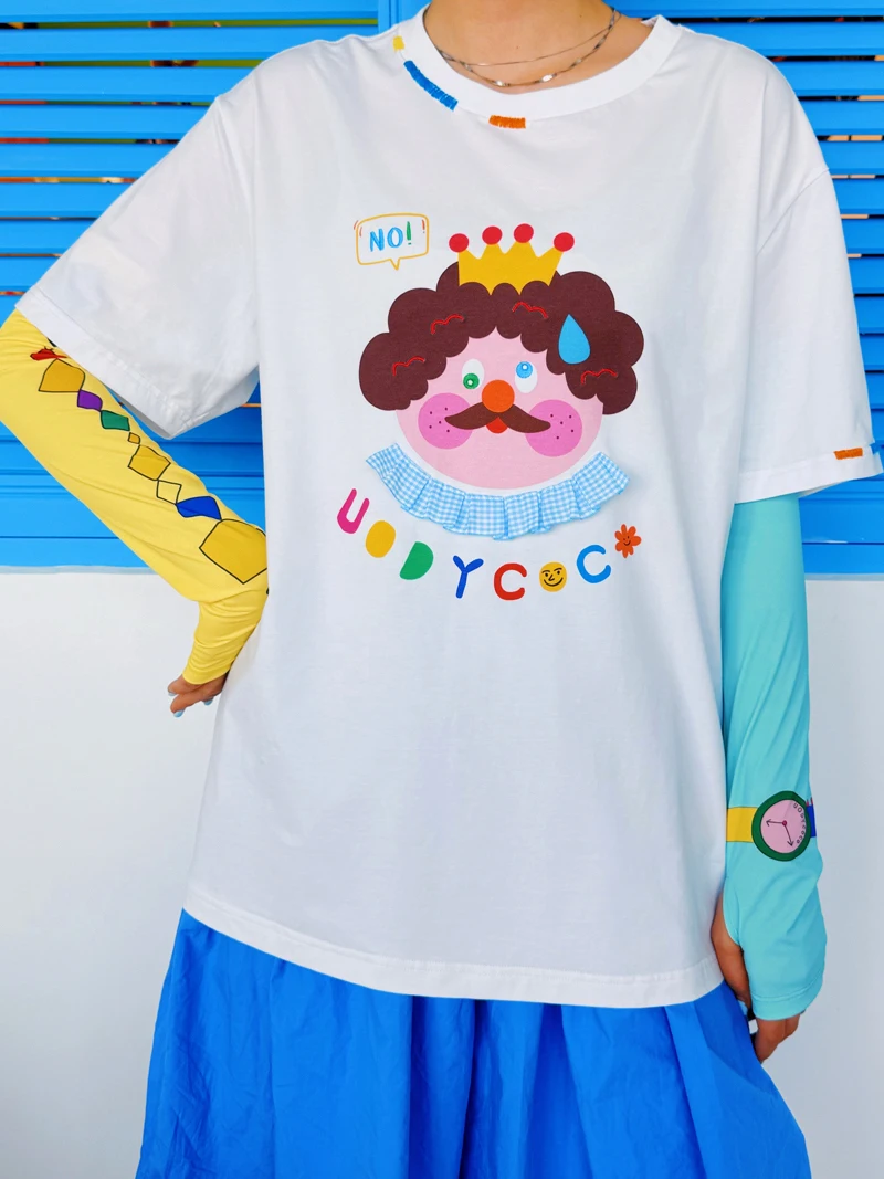 

Uody Original Cute Girl's T-irt Embroidered ort Sve Summer Design Cotton Blend Comfortable Fit Cartoon Character