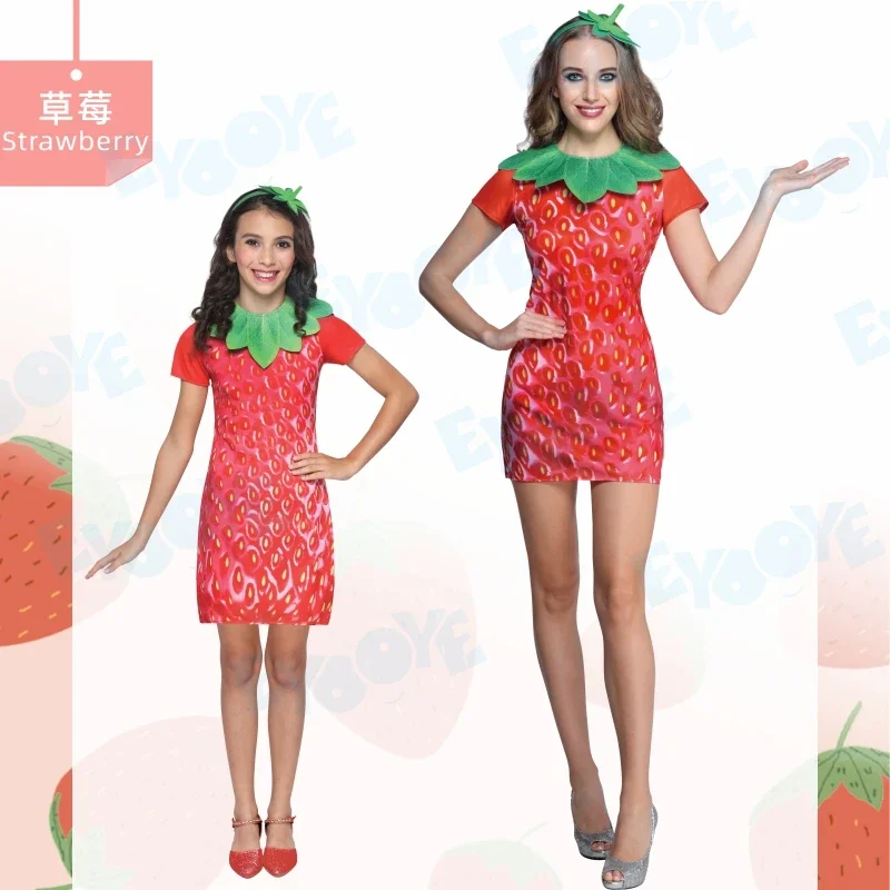 2025 Cosplay Costume Fruit Watermelon Pineapple Kiwi Strawberry Dress Performance Carnival Party Outfit Parent-child Clothes view 4