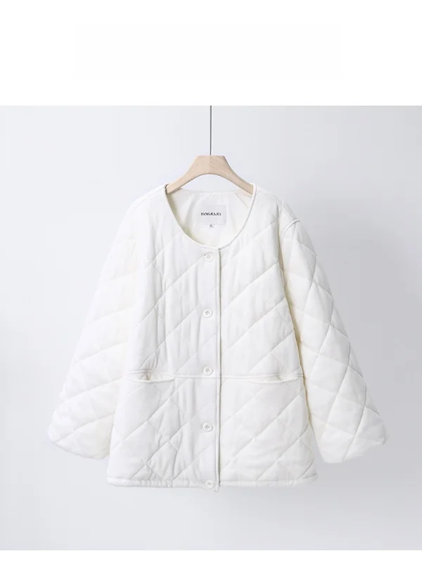 

Зимнее пальто PengJia большого размера для женщин, стеганое, с ромбовидным узором, из хлопка, пушистое, свободного кроя, с длинными рукавами, для повседневной носки