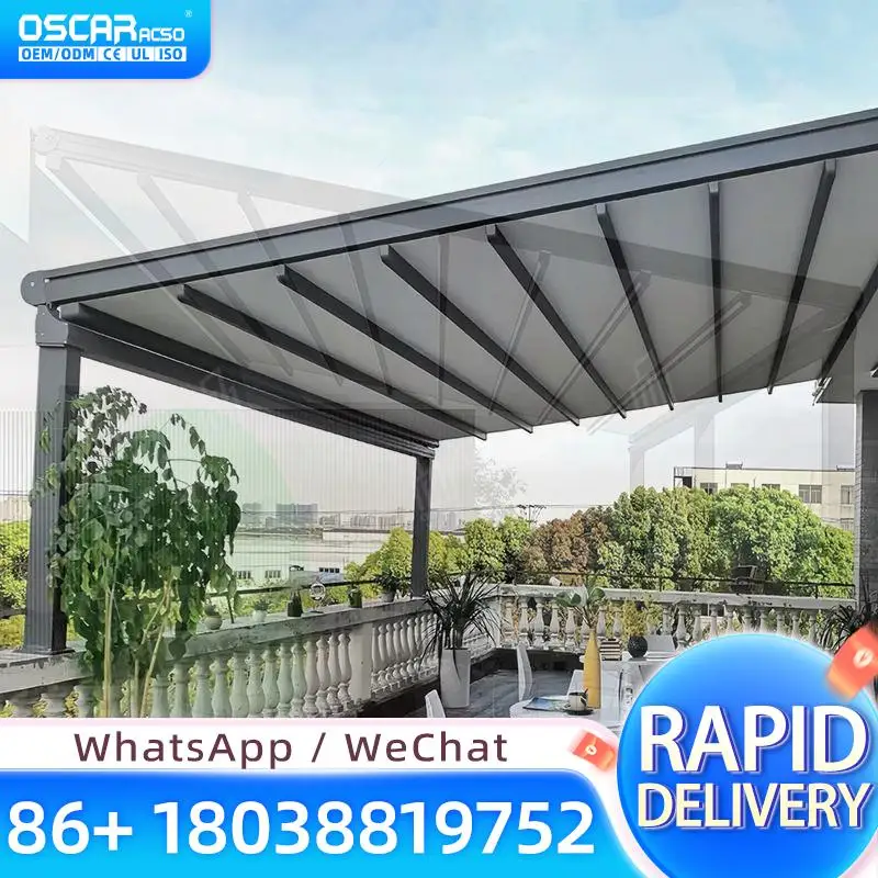 

Folding Roof Outdoor Aluminum Waterproof Powder Coated Motorized Remote Control Nature EcoFriendly Retractable Canopy Pergola