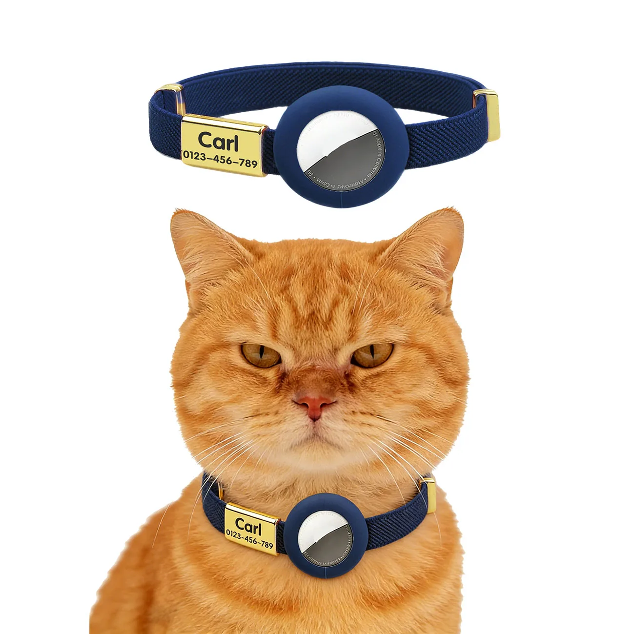 Weißes Katzenhalsband mit Anpassbarem Namensschild, Haustier-ID-Halskette für Welpen, Elastisches GPS-Tracker-Halsband für Kätzchen mit AirTag-Halter – Detail 9