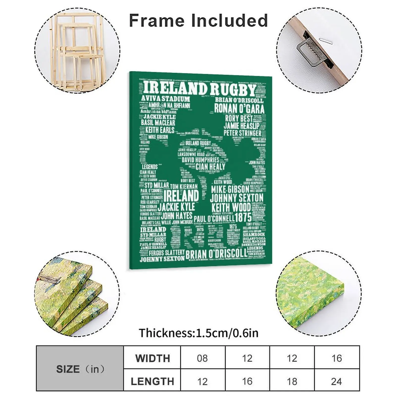 Ireland Rugby Legends 3 Canvas Painting Pub Mural Home Create Personalized Plaques Framed Wall Paintings