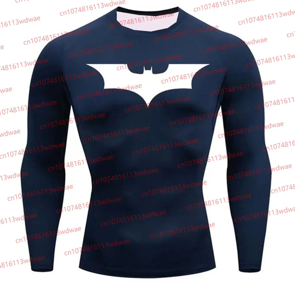 Batman Men's Skinny T-Shirt Jogger Sports Quick-Drying Long Sleeves Justice League Anime Fitness Jersey Batman Gym Tee