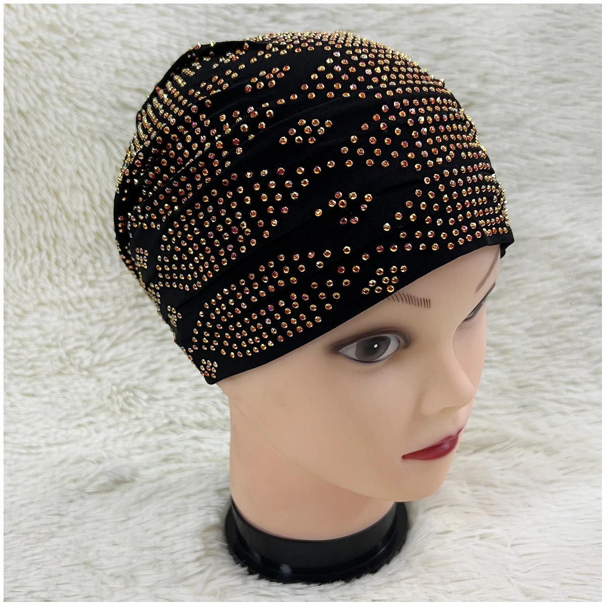 Wholesale Order 6/12 Pieces Fashion Muslim Female Turban Hat Velvet Hot Rhinestone Solid Indian Beanie Hair Bonnet Cap For Women