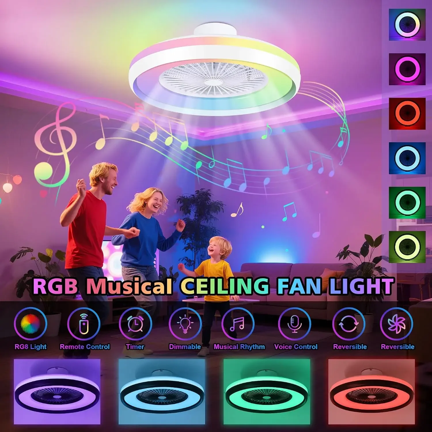 24" Bladeless Ceiling Fans with RGB Light, Low Profile Ceiling Fan with Light, Smart Modern Ceiling Fan with App/Remote/Voice - view 3