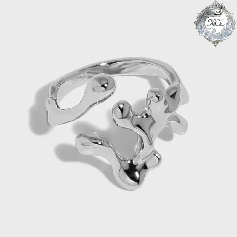 

XCL Korean S925 Sterling Silver Open Ring for Women, Minimalist Irregular Lava Ring, Trendy Niche Cool Punk Statement Jewelry