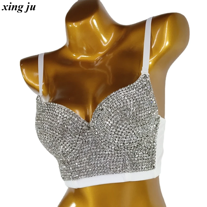 شينغ جو حفلة أنثى الهيب هوب حجر الراين عارية الذراعين سترة قصيرة المرأة ملابس رقص الجاز مثير فتاة ساخنة الرسن القمم المغني المرحلة ارتداء #5