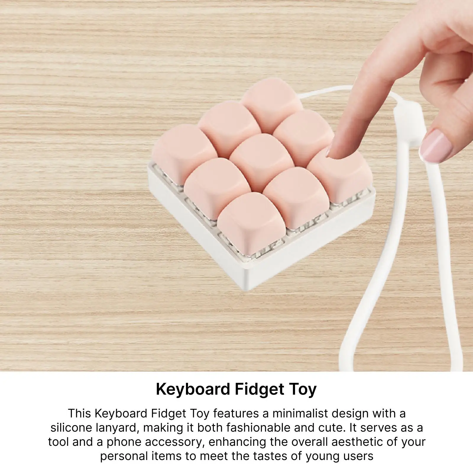 Small Keyboard Clicker Fidget Toy Silicone Lanyard Phone Charm Keychain for Adults Relaxing Focus Aid