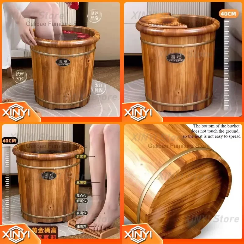 Tub Carbonized Bucket Foot Bath for Wooden Home Solid Wood Health Heat Preservation Portable Bathtub