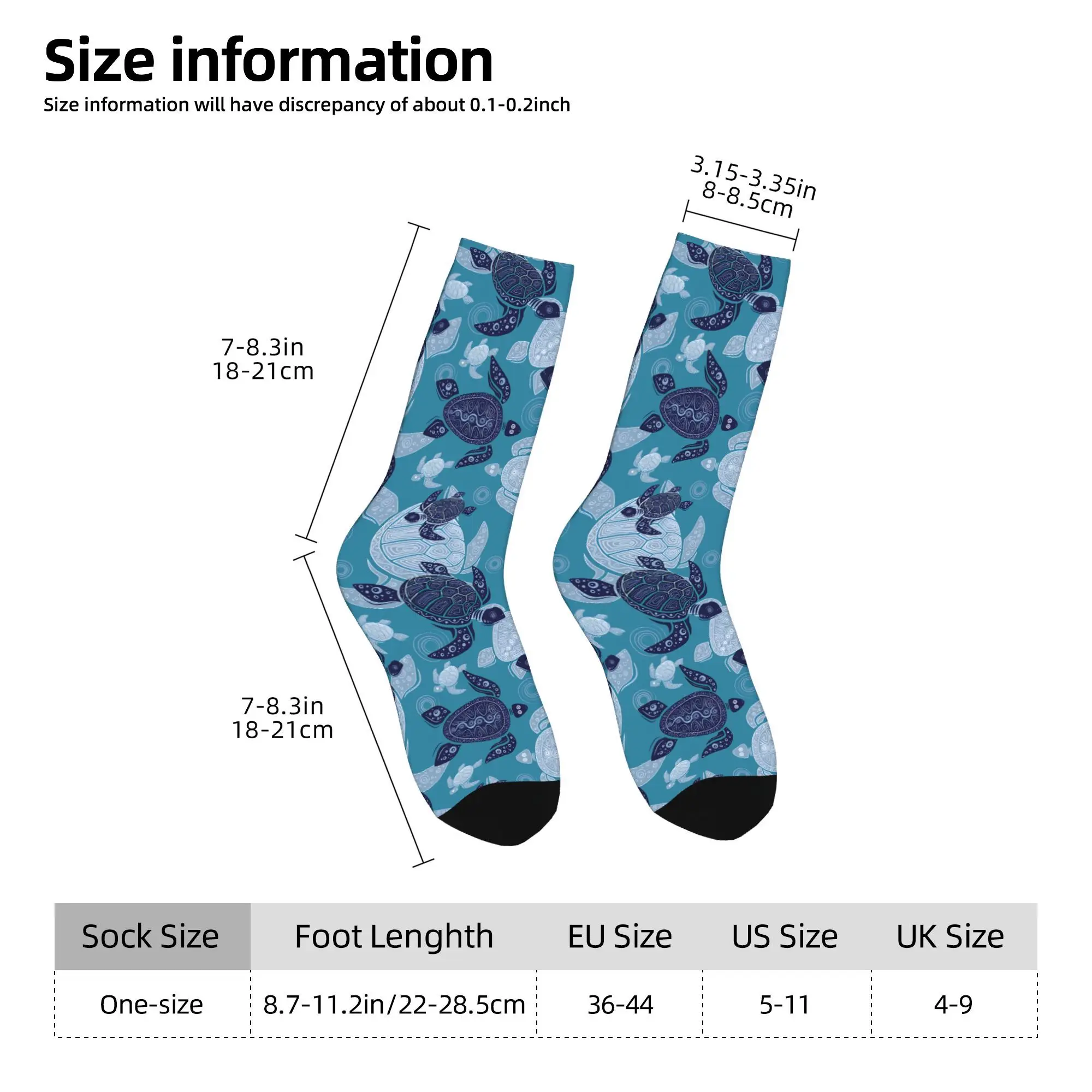 1pc Turtle Design on Blue Background Printed Men's Socks  Novelty Hip Hop Harajuku Pattern Crew Sock Casual Gift