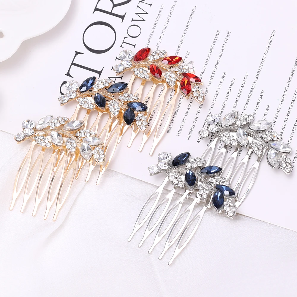 Crystal Leaves Hair Pins Clips Combs  for Women Bride Hair Jewelry Wedding Hair Accessories Rhinestone Party Hairpin Headpiece